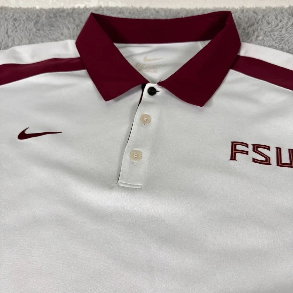 Nike FSU Florida State Seminoles Dri-FIT‎ Polo 2XL Shirt Mens White Garnet XL